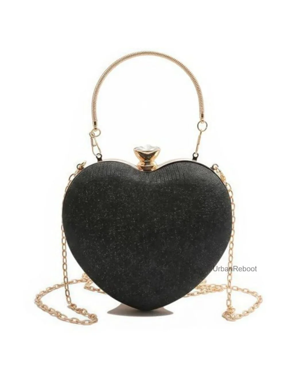 Glitter Heart Shape Clutch Mini Crossbody Bag with Chain Strap